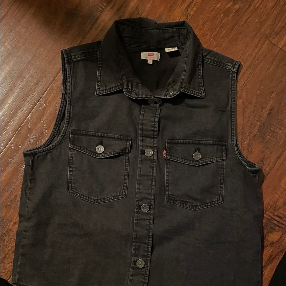 Levi's Distressed Black Denim Vest